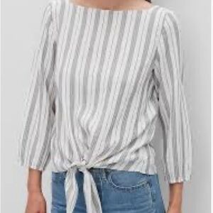 Banana Republic White and Gray Striped Tie Front Women's Top Size L